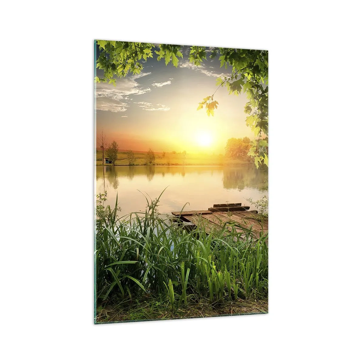 Billede på glas - Landskab i en grøn ramme - 70x100 cm