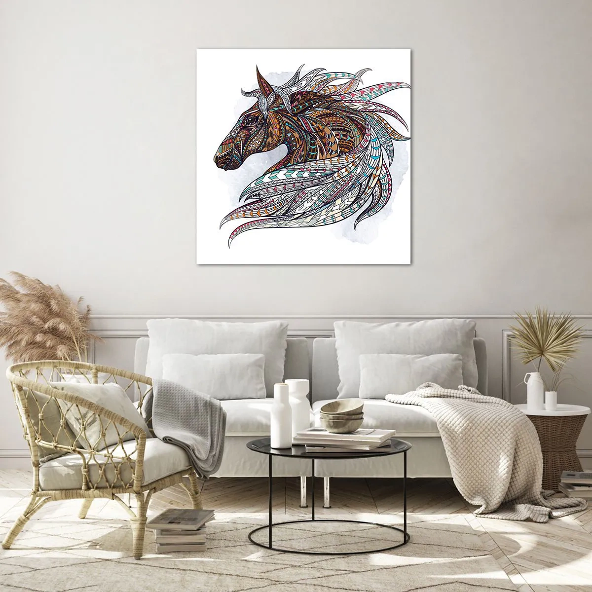 Billede på glas - Den keltiske krigers hest - 70x70 cm