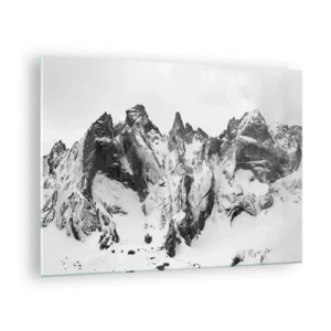 Billede på glas - Sorte og hvide snedækkede bjergtoppe - 70x50cm - Granit truende højderyg - Moderne vægdekoration til stue og soveværelse ARTTOR