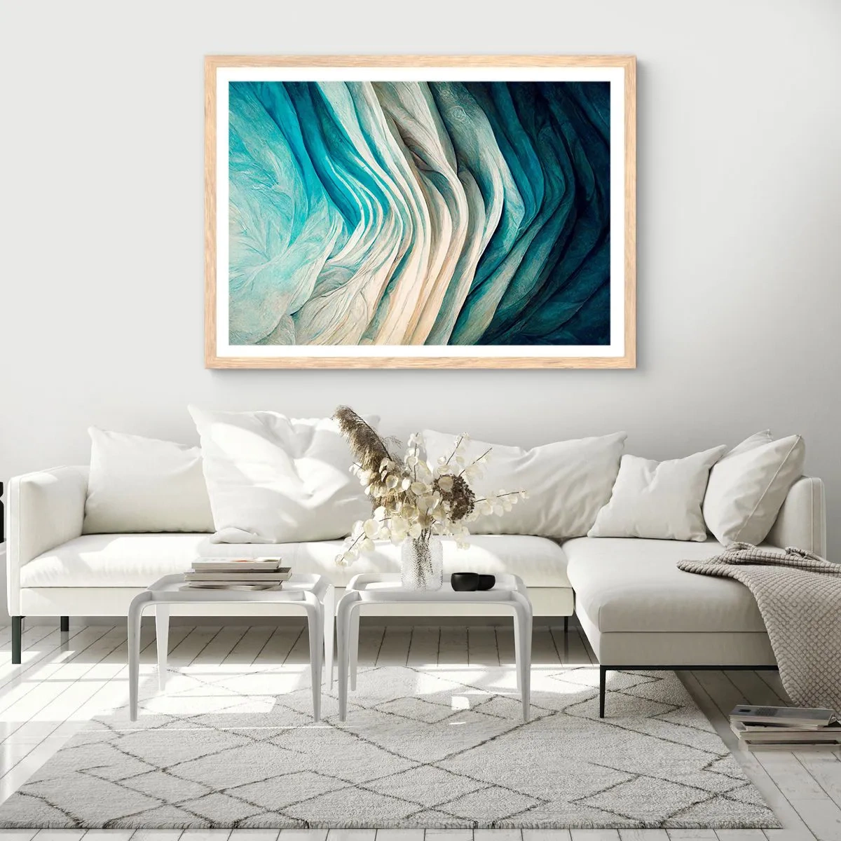 Plakat i ramme af lyst egetræ - Blå umættelighed - 91x61 cm