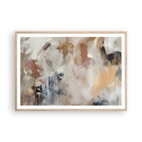Plakat i ramme af lyst egetræ - Tågeagtig abstraktion - 100x70 cm