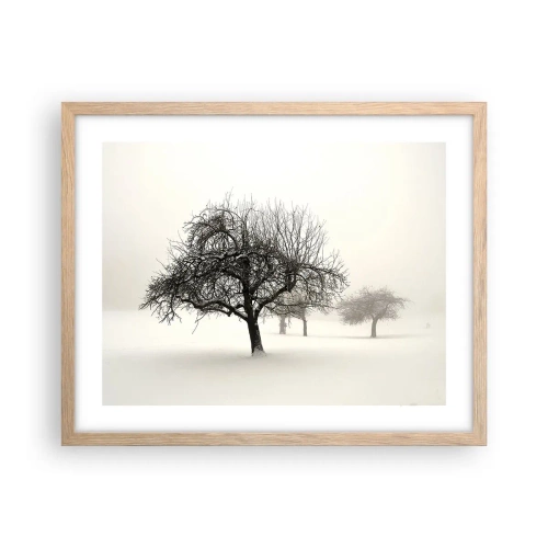 Plakat i ramme af lyst egetræ - Vintersøvn - 50x40 cm