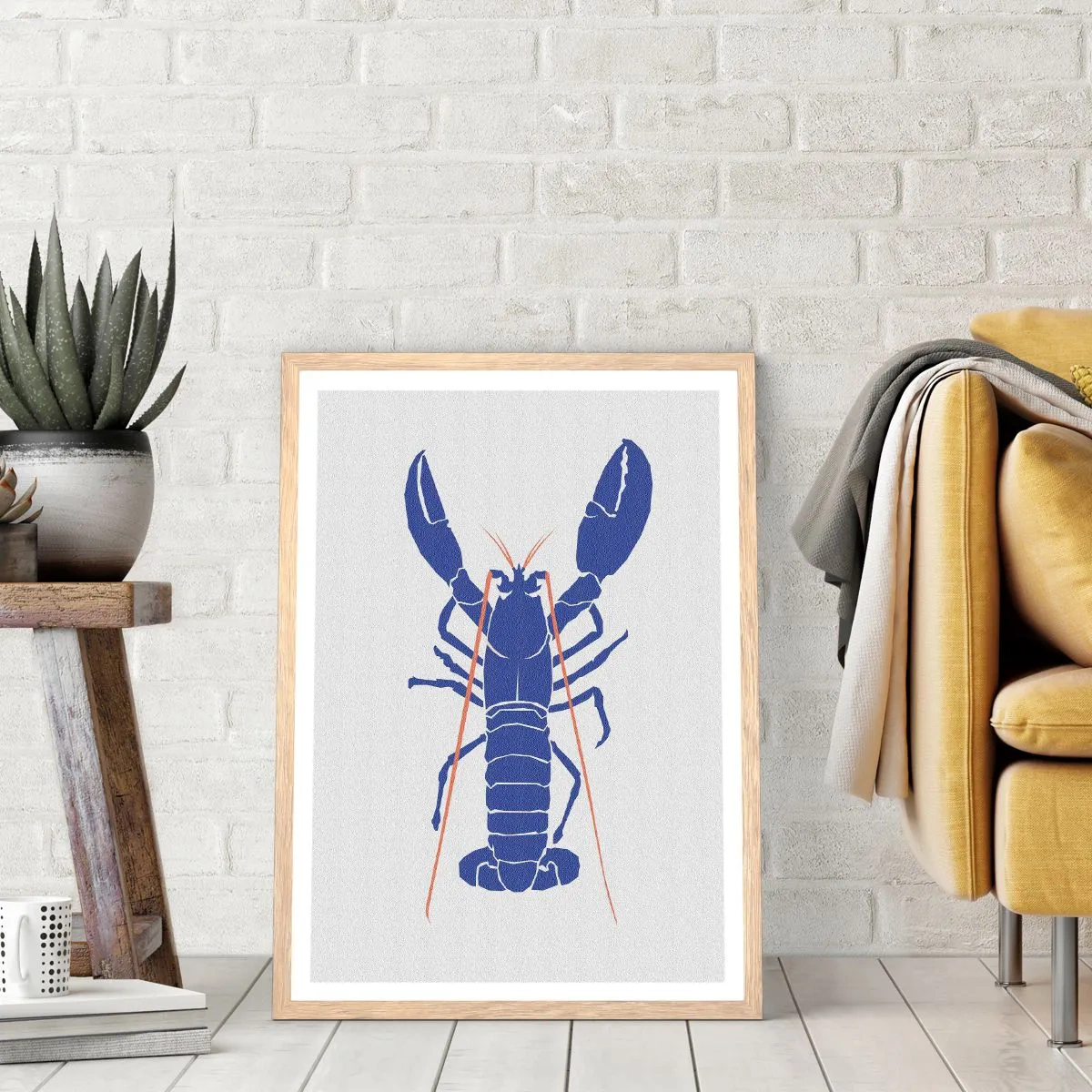 Plakat i ramme af lyst egetræ - Hummer udsøgt i granatæble - 40x50 cm