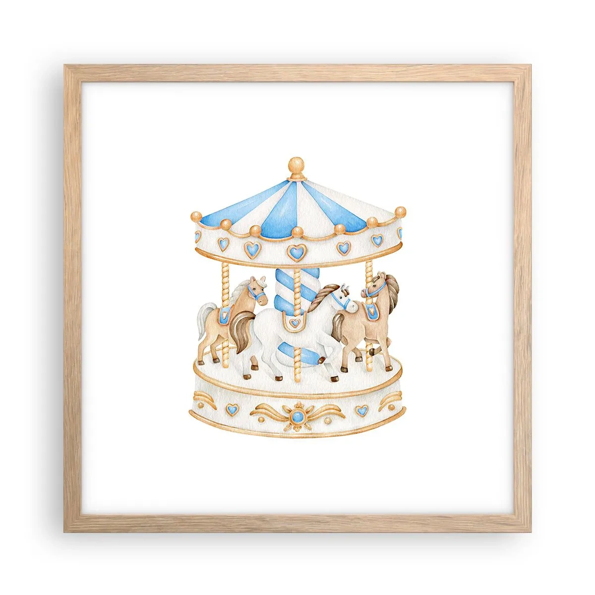 Plakat i ramme af lyst egetræ - Sød barndom - 40x40 cm