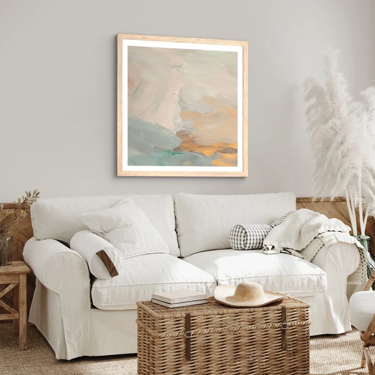 Plakat i ramme af lyst egetræ - Abstraktion - blidhedens land - 40x40 cm