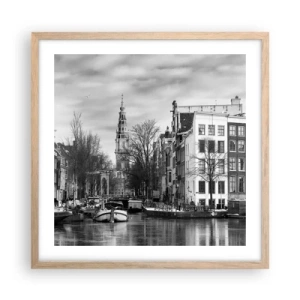 Plakat i ramme af lyst egetræ - Amsterdam stemning - 50x50 cm