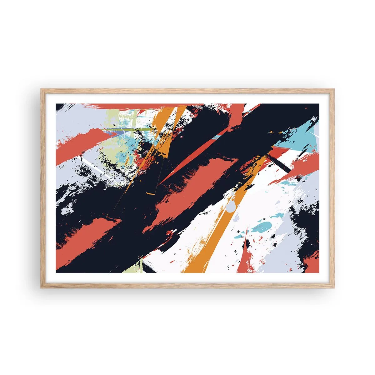 Plakat i ramme af lyst egetræ - Dynamisk sammensætning - 91x61 cm