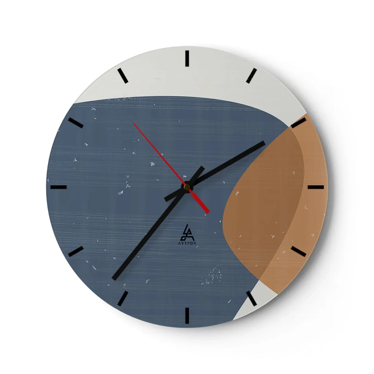 Vægur, Uret - Geometrisk komposition i nuancer af marineblå og beige - 30x30cm - Ovaler og påvirkninger - Moderne vægdekoration til stue, køkken og soveværelse ARTTOR
