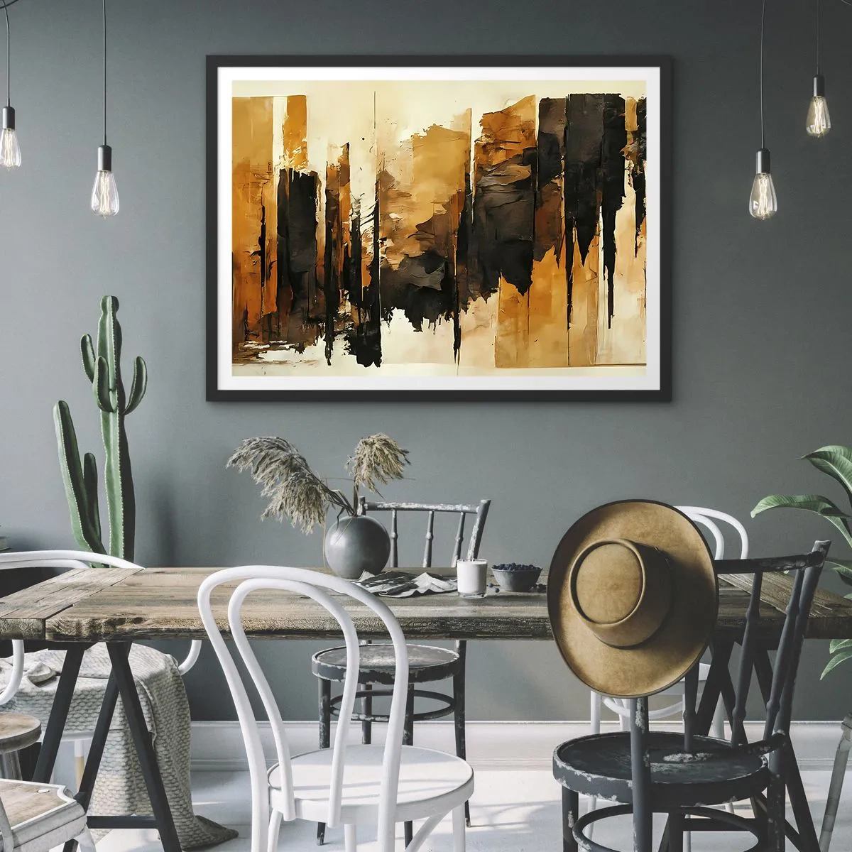 Plakat i sort ramme - Harmoni af sort og guld - 91x61 cm