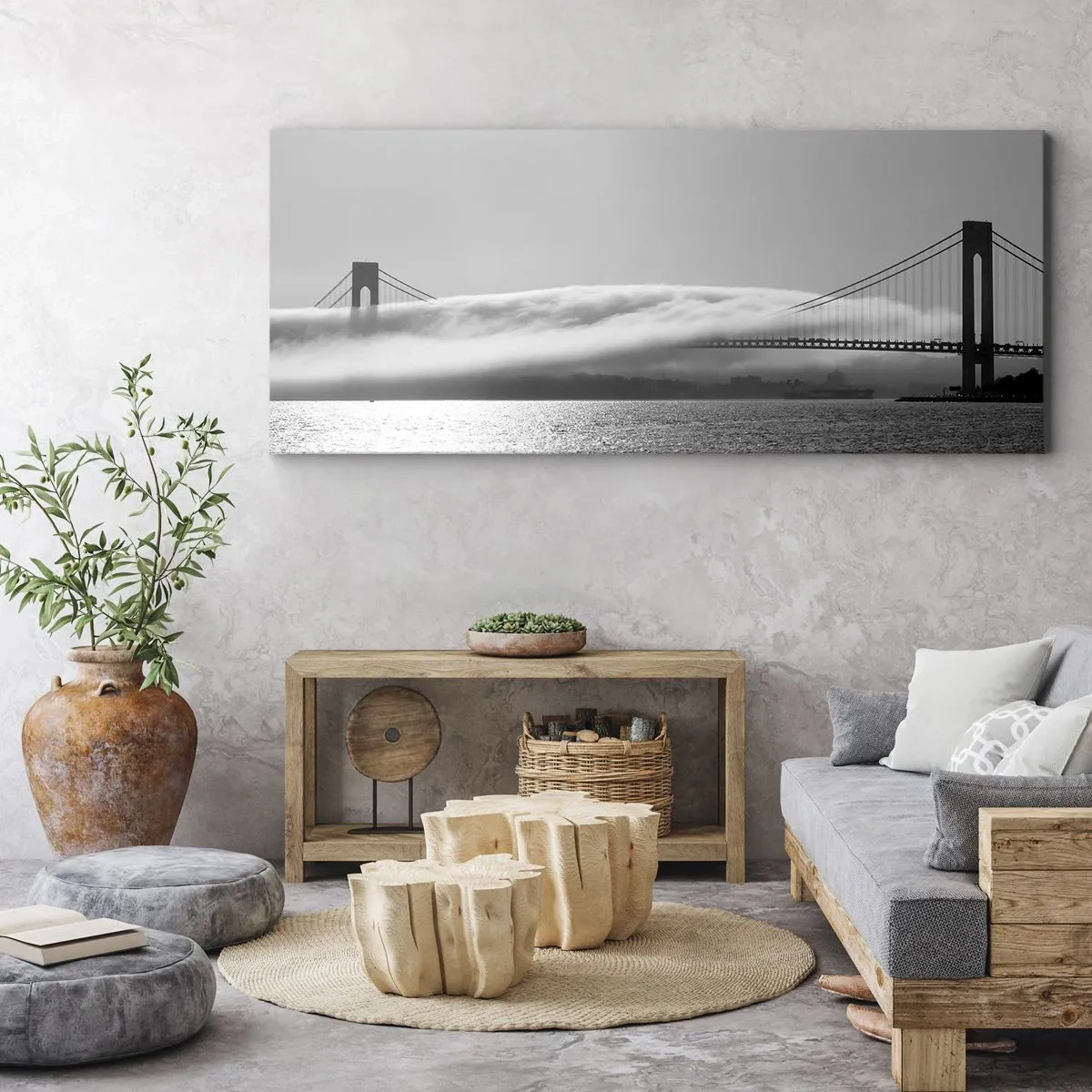 Lærredstryk - Billede på lærred - Sejl gennem Golden Gate - 120x50 cm