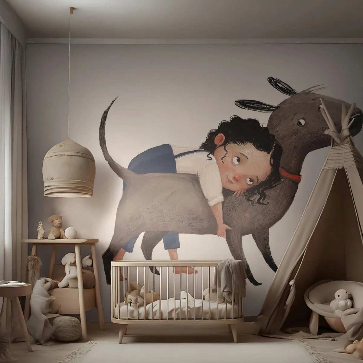 Fototapet Selvklæbende Deluxe Sticker - Bedste venner - For børn, Hund, Pige - 150x105 cm