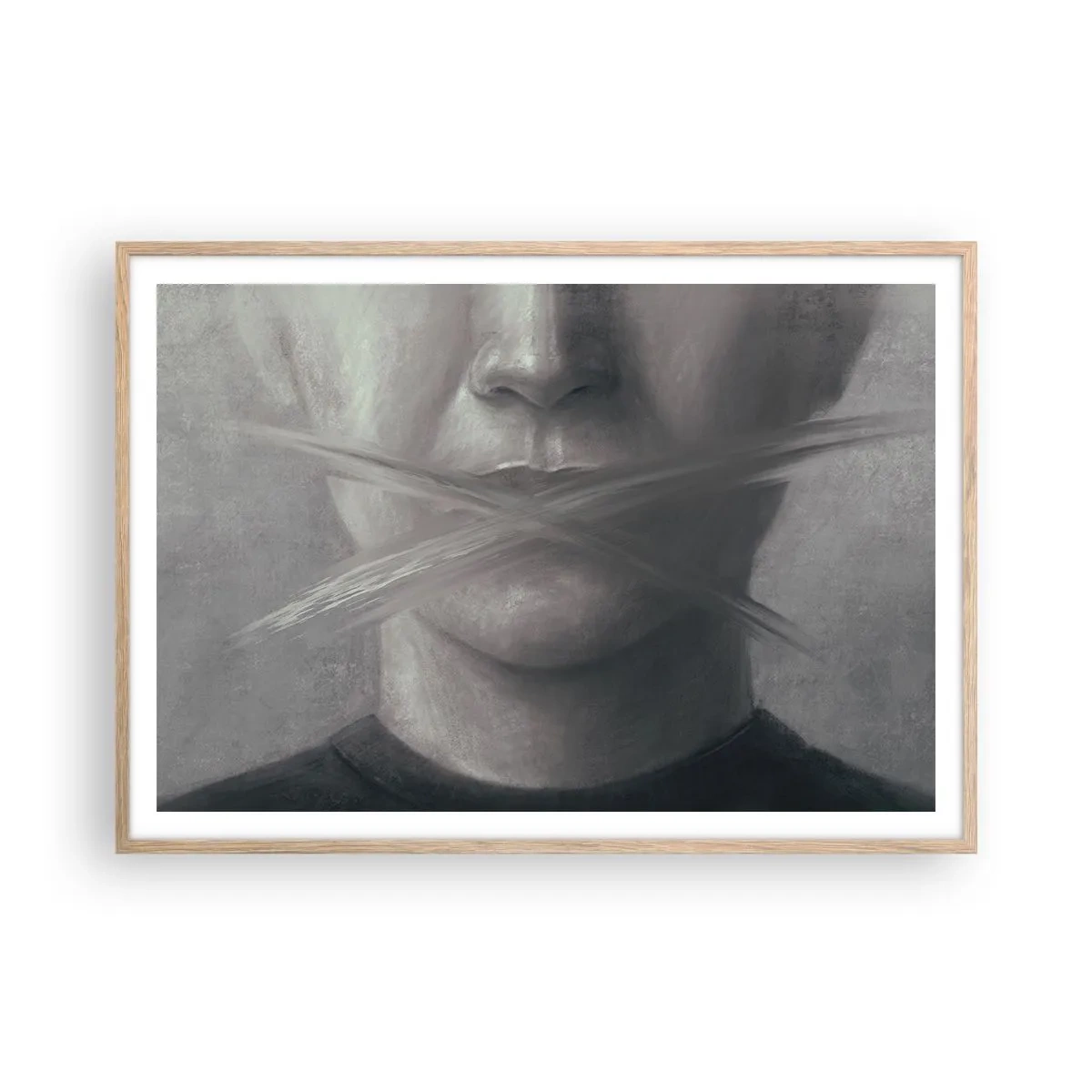 Plakat i ramme af lyst egetræ - Ikke et ord - 100x70 cm