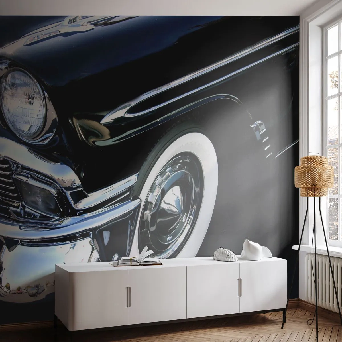 Fototapet Premium Canvas - Klassikere i sølv, sort og hvid - Automotive, Bil, Hvid og sort - 100x70 cm