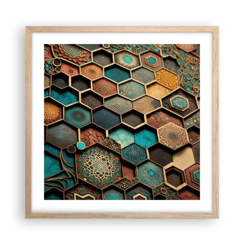Plakat i ramme af lyst egetræ - Arabiske ornamenter - en variation - 50x50 cm