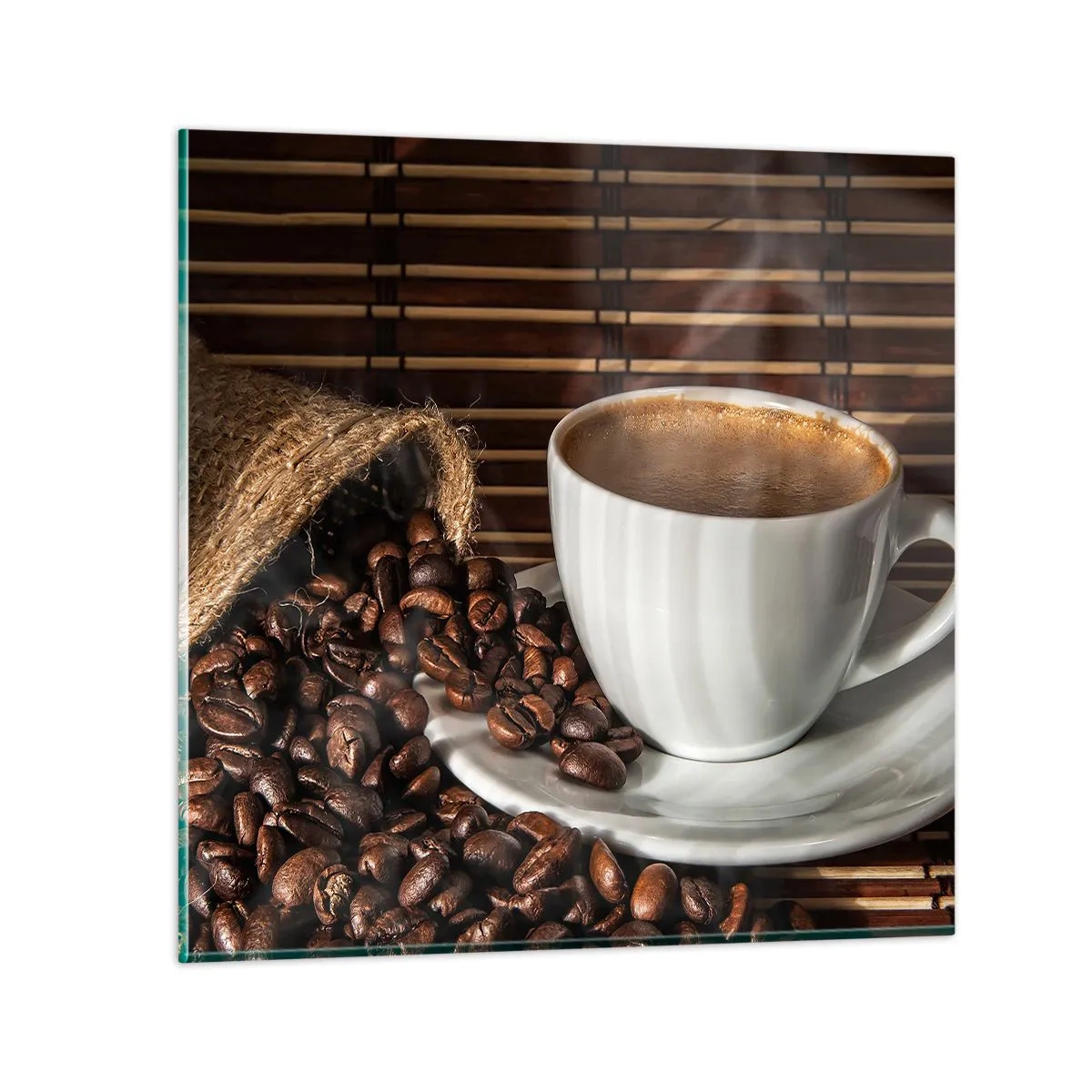 Billede på glas - Kulets sorthed, ravets gennemsigtighed - 50x50 cm