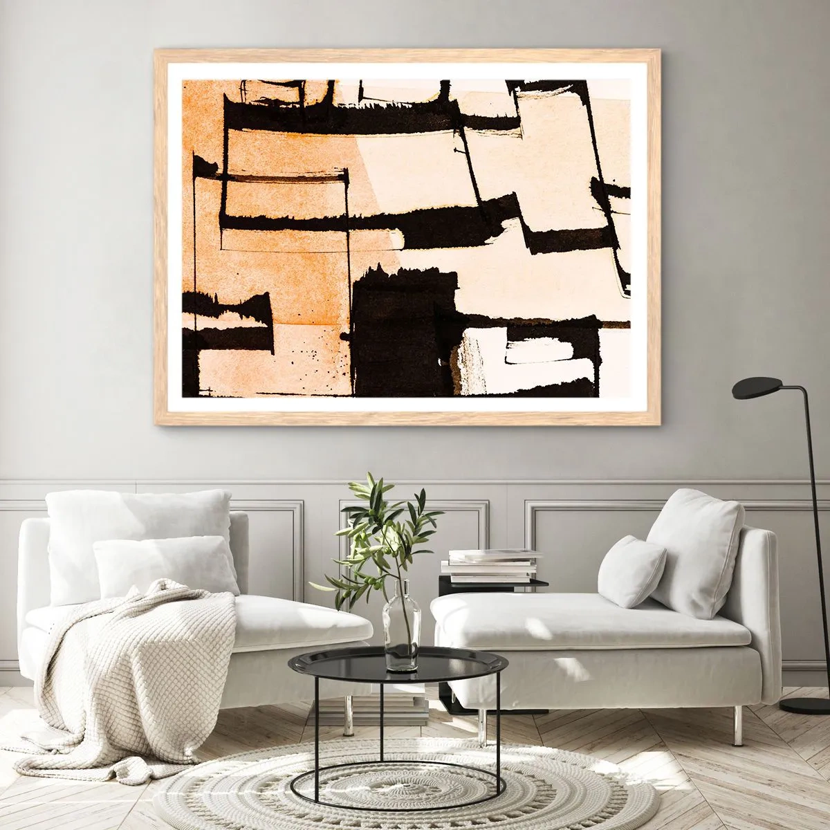 Plakat i ramme af lyst egetræ - Og alligevel orden - 91x61 cm