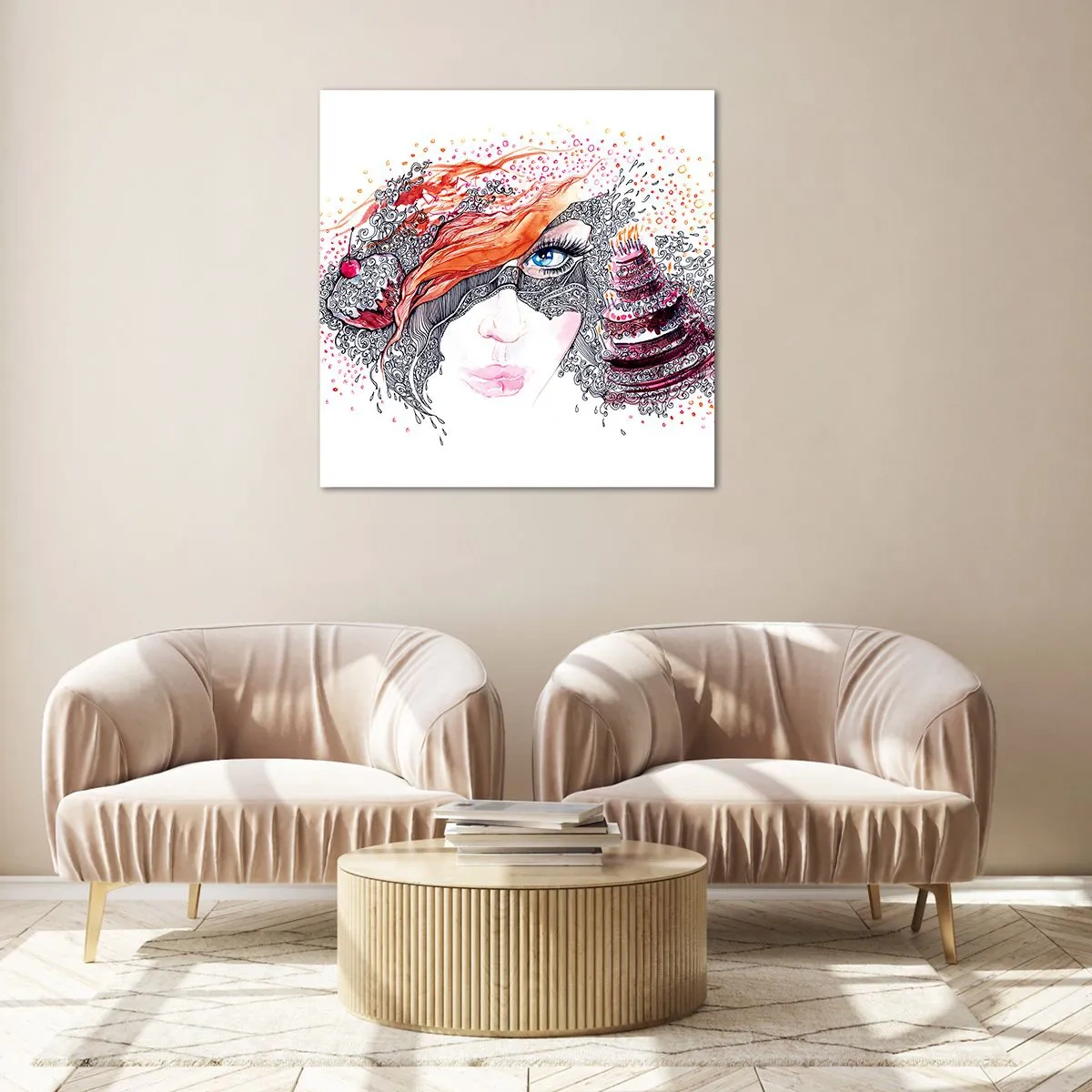 Billede på glas - Hos hende er hver dag en ferie - 70x70 cm