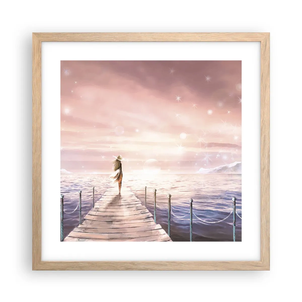 Plakat i ramme af lyst egetræ - I lyset af en drøm - 40x40 cm