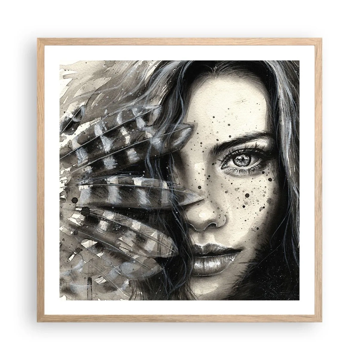 Plakat i ramme af lyst egetræ - Vild skønhed - 60x60 cm
