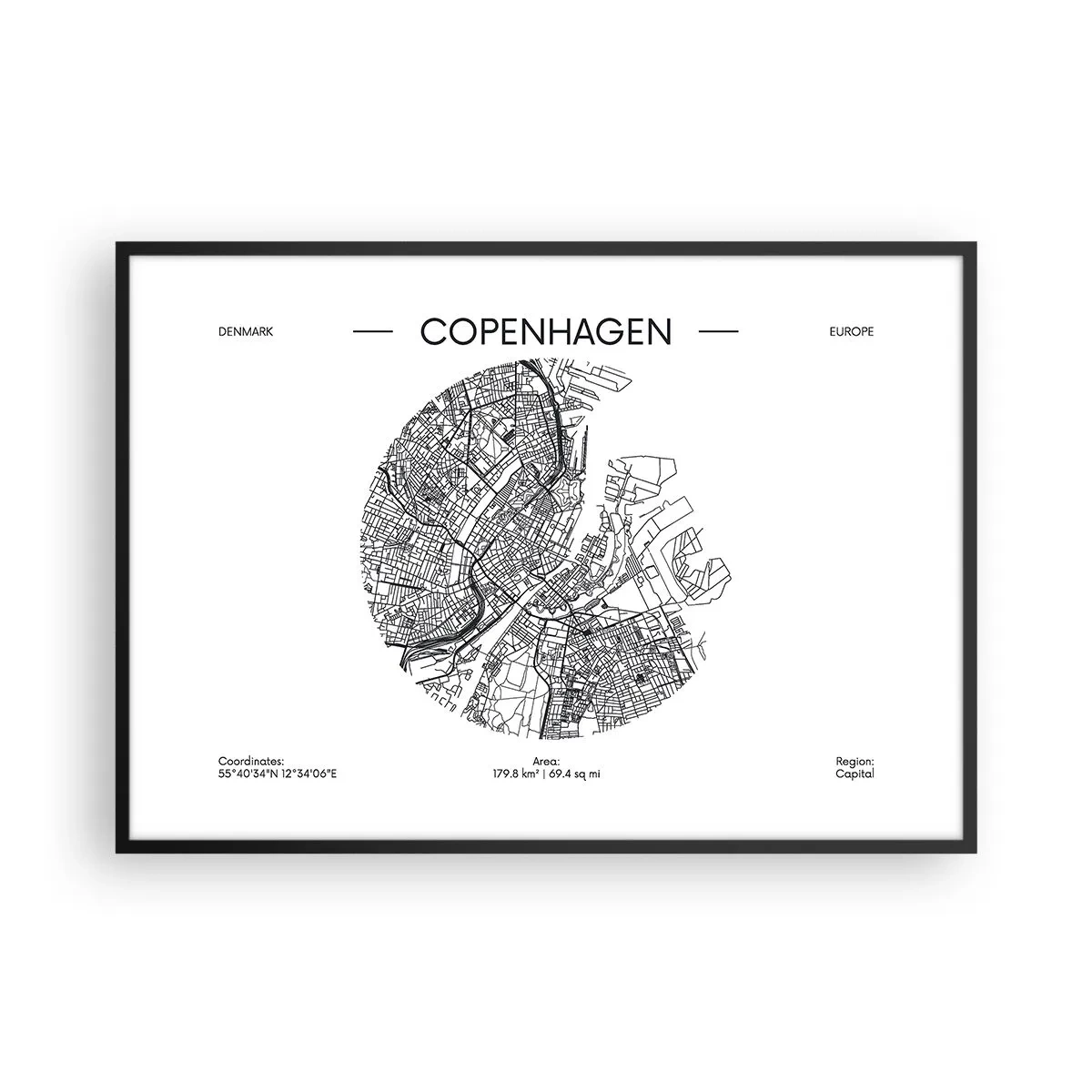 Plakat i sort ramme - Københavns anatomi - 100x70 cm