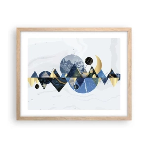 Plakat i ramme af lyst egetræ - Geometrisk landskab - 50x40 cm