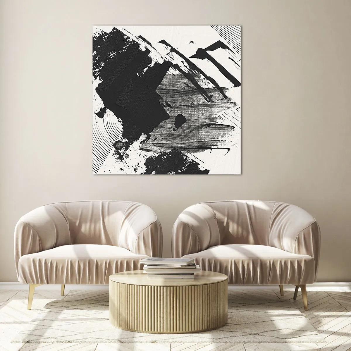 Billede på glas - Abstraktion - det sortes udtryk - 60x60 cm