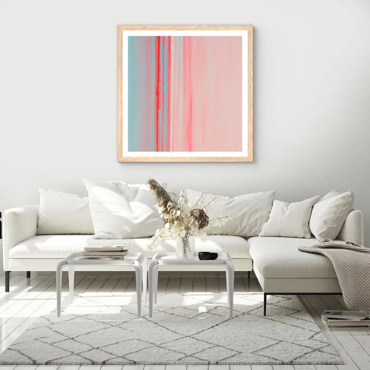 Plakat i ramme af lyst egetræ - Abstraktion ved daggry - 40x40 cm