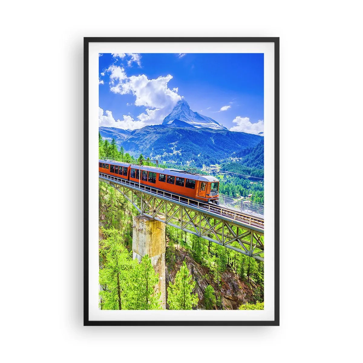 Plakat i sort ramme - Jernbane til Alperne - 61x91 cm