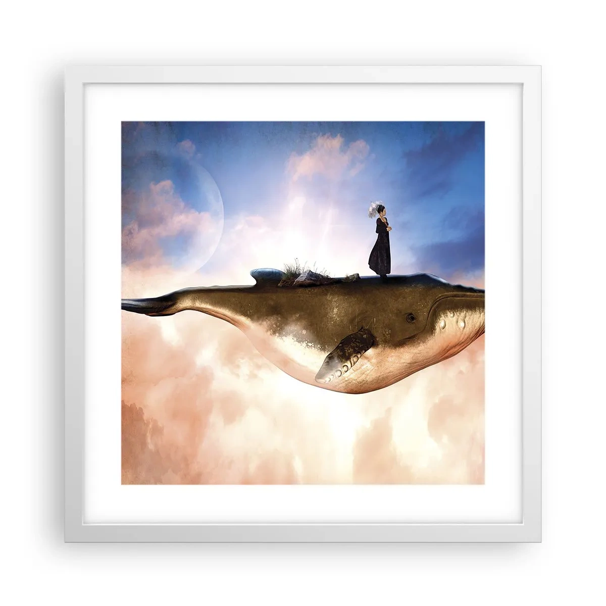 Plakat i hvid ramme - En surrealistisk rejse - 40x40 cm
