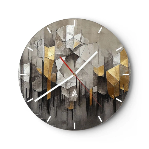 Vægur, Uret - Geometrisk struktur med nuancer af grå og guld - 30x30cm - Komposition lavet af is og lys - Moderne vægdekoration til stue, køkken og soveværelse ARTTOR