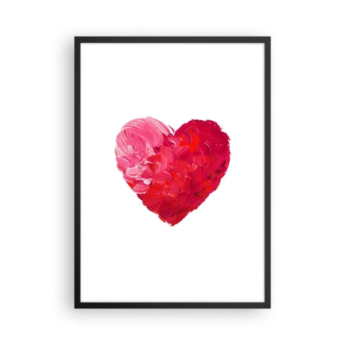 Plakat i sort ramme - Hjerte i røde og lyserøde nuancer - 50x70cm - All you need is love - Moderne vægdekoration til stue og soveværelse ARTTOR