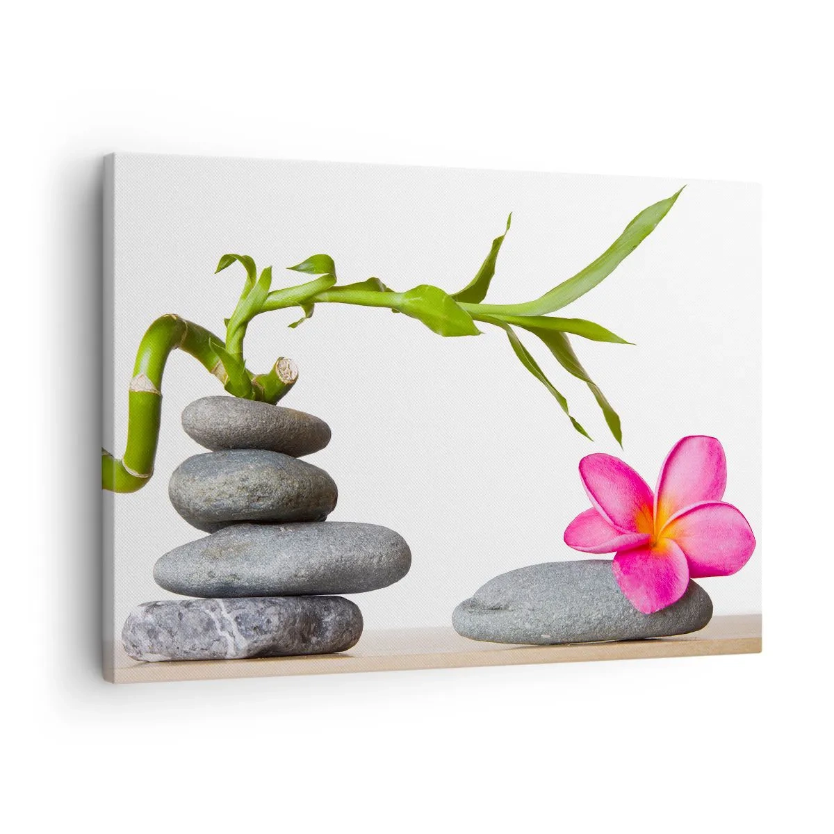 Lærredstryk - Billede på lærred - Bambus og lyserød blomst på zen-stil sten - 70x50cm - Livets og varighedens farver - Moderne vægdekoration til stue og soveværelse ARTTOR