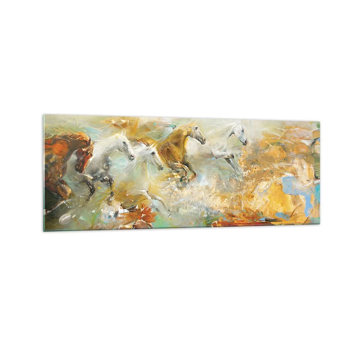 Billede på glas - Galopperer gennem lyset - 140x50 cm