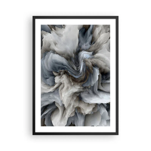 Plakat i sort ramme - En abstrakt eksplosion af farver i nuancer af grå og blå. - 50x70cm - Sten og blomst - Moderne vægdekoration til stue og soveværelse ARTTOR