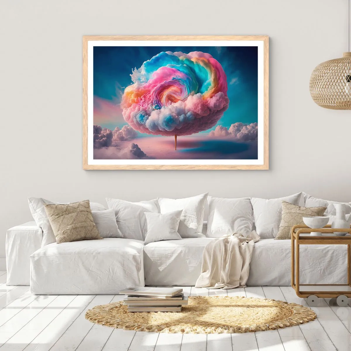 Plakat i ramme af lyst egetræ - En drøm om en forlystelsespark - 100x70 cm