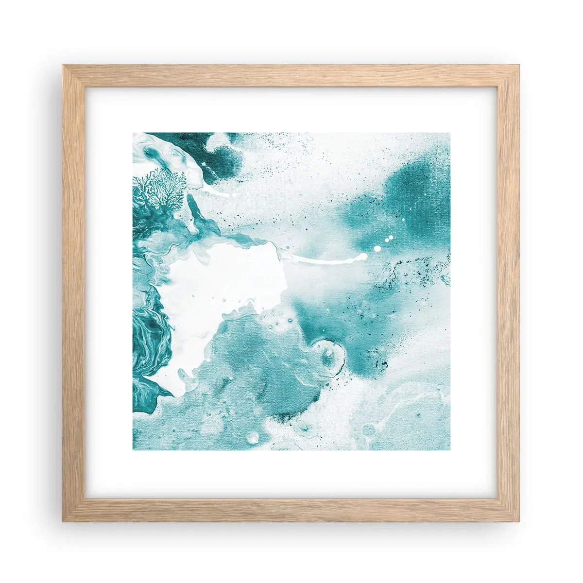 Plakat i ramme af lyst egetræ - Blå oversvømmelsesflader - 30x30 cm