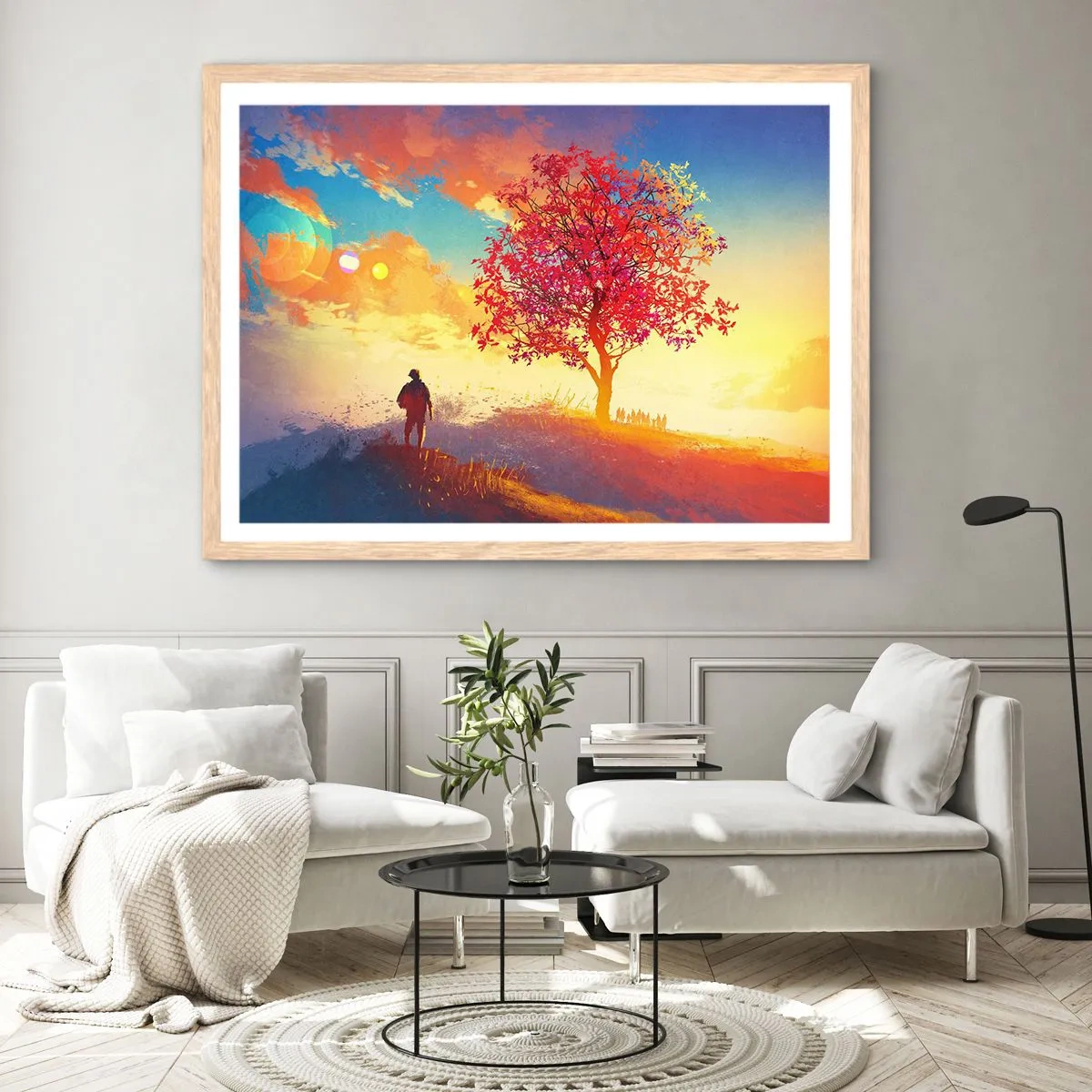 Plakat i ramme af lyst egetræ - Pilgrim på bestemmelsesstedet - 100x70 cm