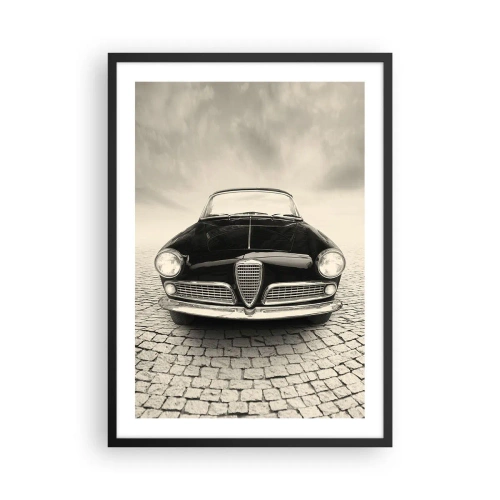 Plakat i sort ramme - Fronten af en klassisk bil på en brostensbelagt gade - 50x70cm - Og hvordan kan man ikke elske mig? - Moderne vægdekoration til stue og soveværelse ARTTOR
