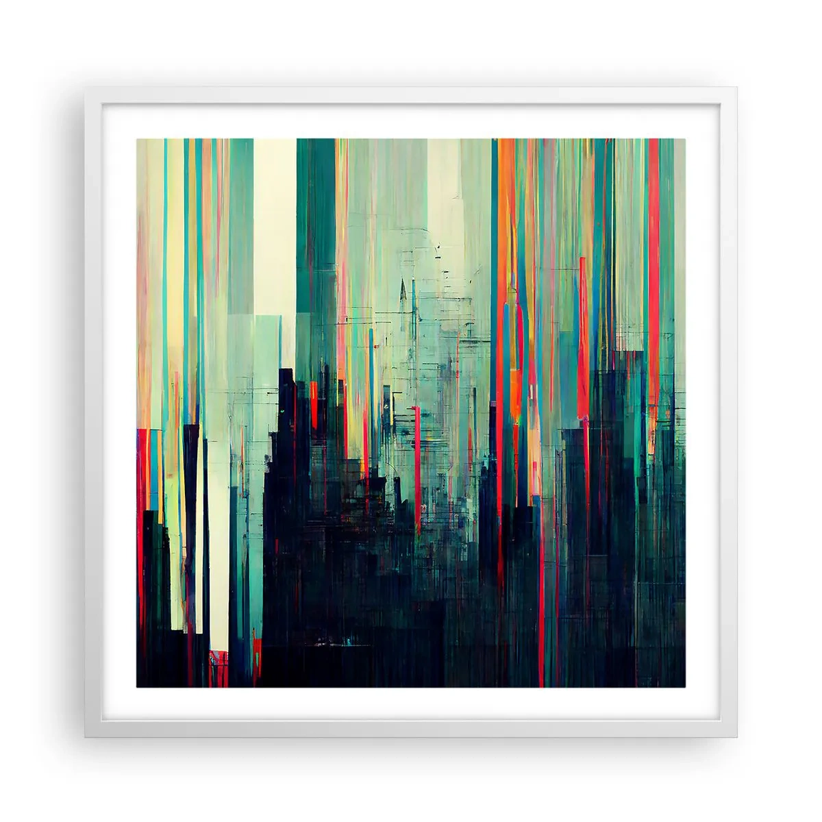 Plakat i hvid ramme - Futuristisk by - 60x60 cm