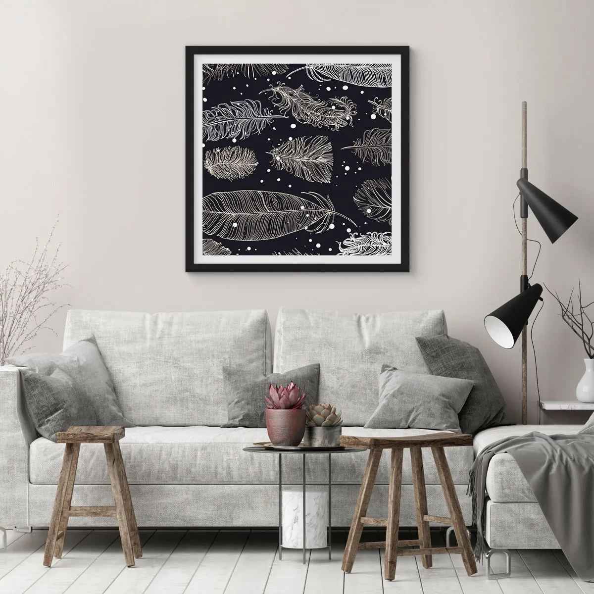 Plakat i sort ramme - Fjerede blonder - 50x50 cm