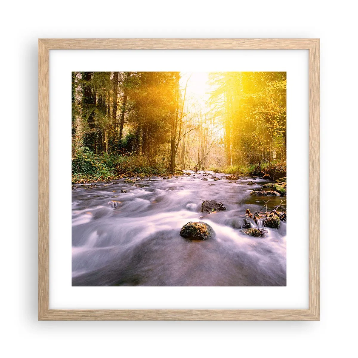 Plakat i ramme af lyst egetræ - Malachit i sølv- og guldfatning - 40x40 cm