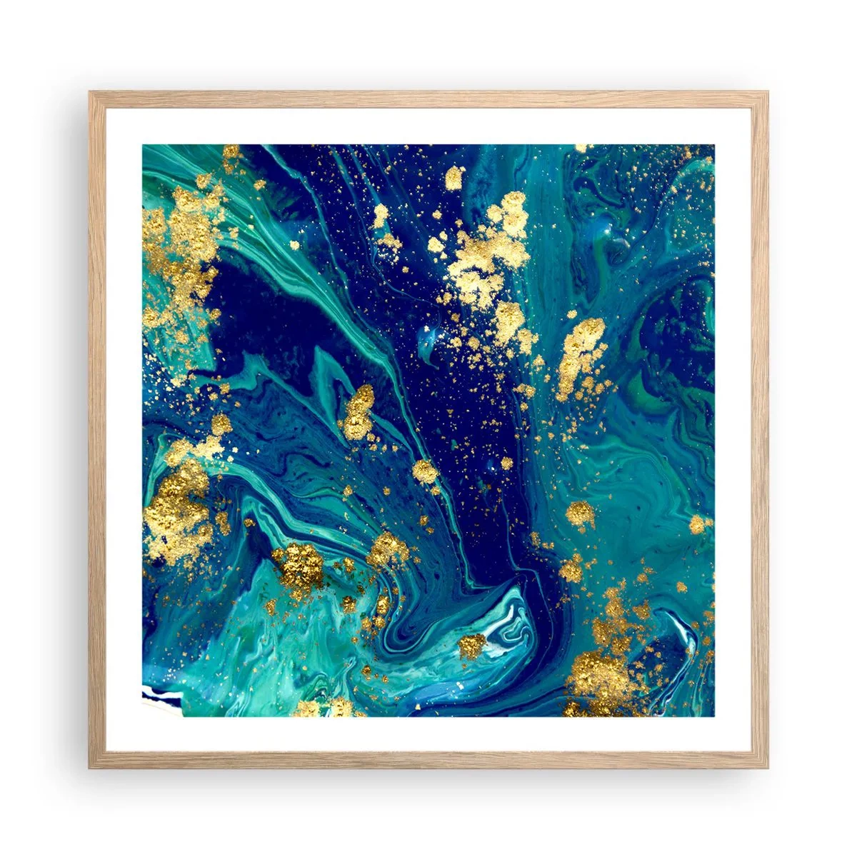 Plakat i ramme af lyst egetræ - Solblade - 60x60 cm