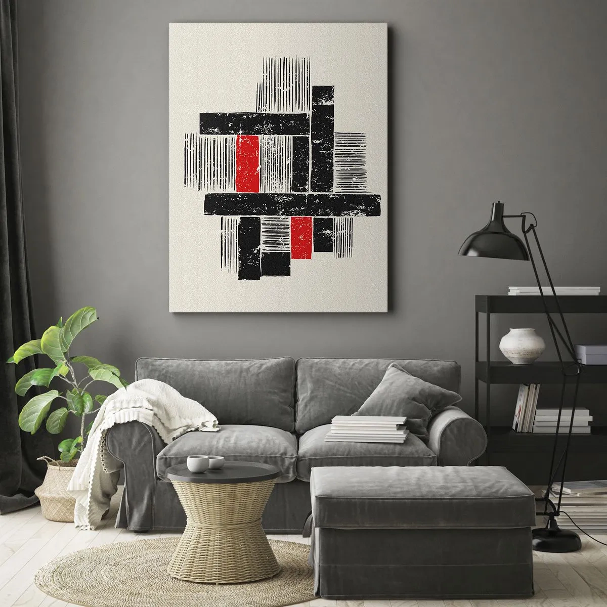 Lærredstryk - Billede på lærred - Rødt og sort - 45x80 cm