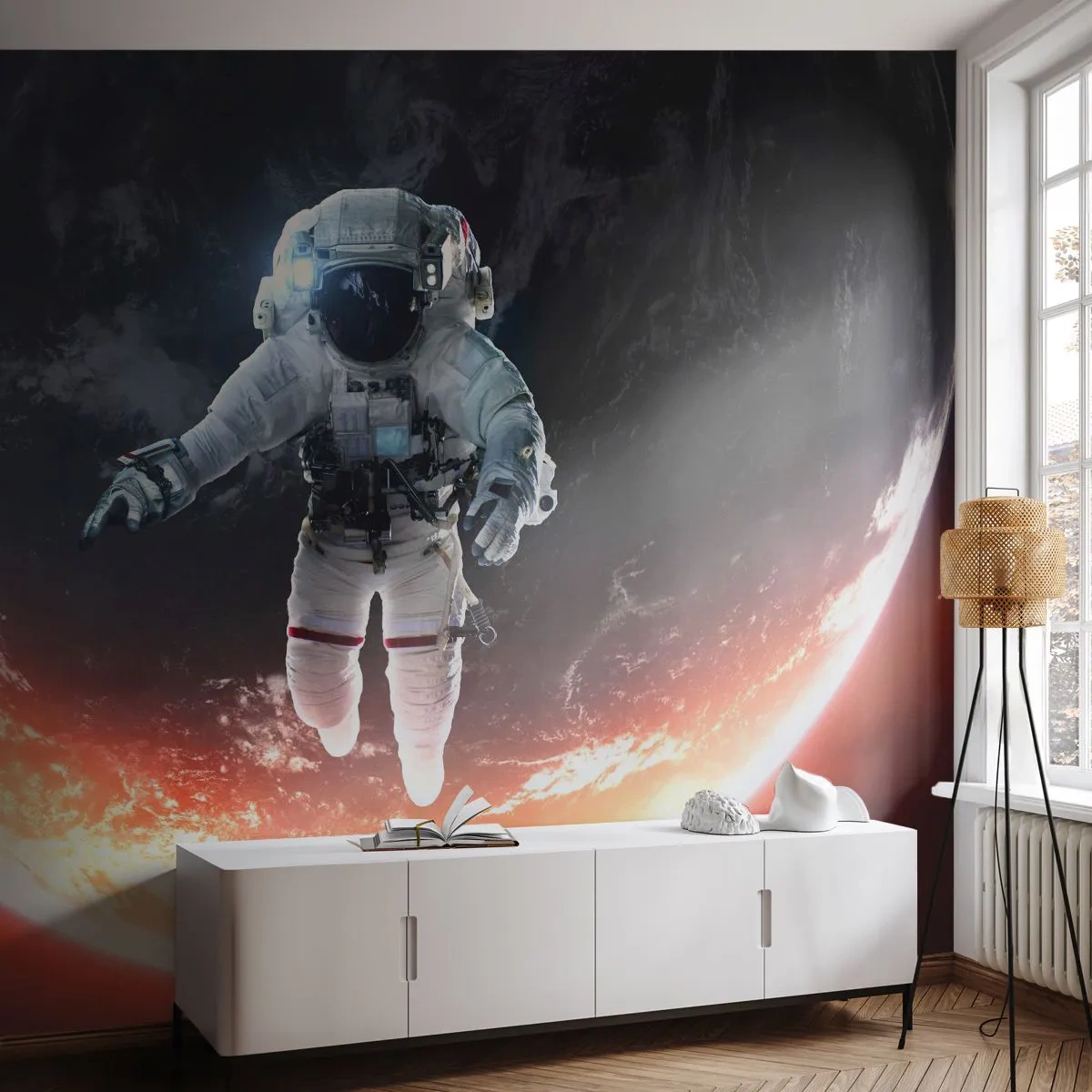 Fototapet Premium Canvas - Må jeg blive lidt længere? - Astronaut, Kosmos, Kosmonaut - 350x256 cm