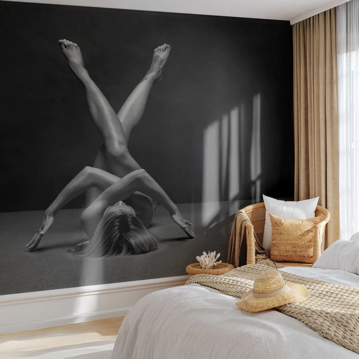 Fototapet Selvklæbende Deluxe Sticker - Nøgenhedens geometri - Kvinde, Stykke, Legeme - 250x175 cm