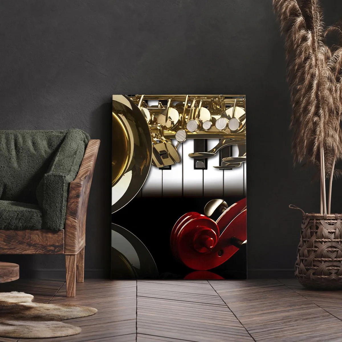 Lærredstryk - Billede på lærred - Metalplader, træ og elfenben - 65x120 cm