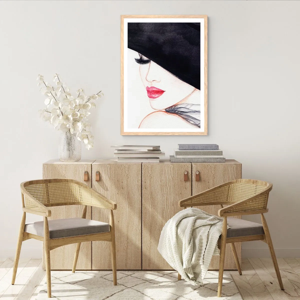 Plakat i ramme af lyst egetræ - Elegance og sensualitet - 50x70 cm