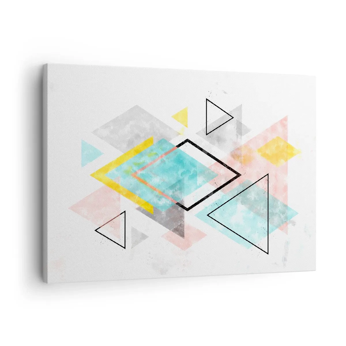 Lærredstryk - Billede på lærred - Farverige geometriske mønstre på en hvid baggrund - 70x50cm - Geometrisk leg - Moderne vægdekoration til stue og soveværelse ARTTOR