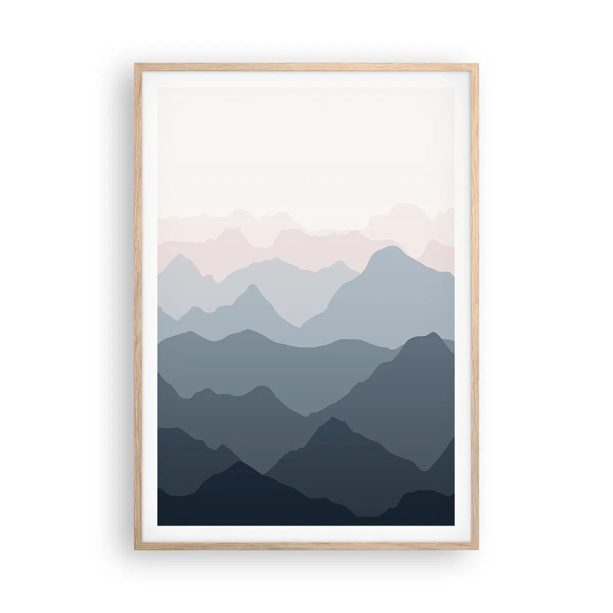 Plakat i ramme af lyst egetræ - Bølger af bjerge - 70x100 cm