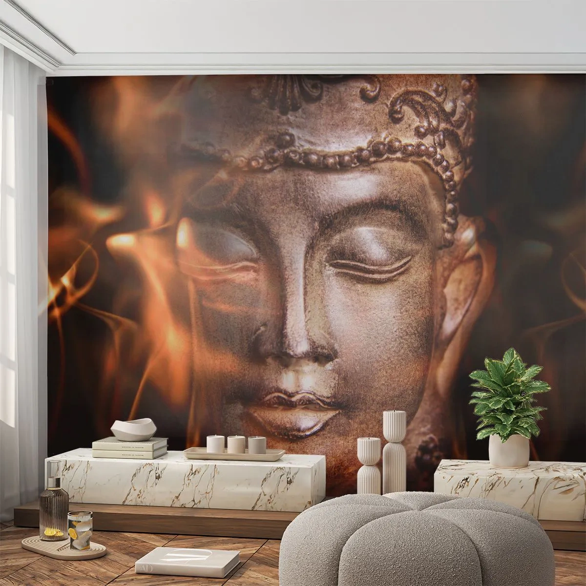 Fototapet Premium Canvas - Den eksisterer kun her og nu - Buddha, Religion, Asien - 400x280 cm